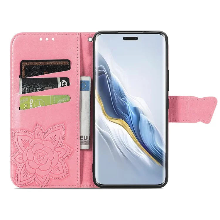For Honor Magic6 Pro 5G Wallet Case Imprinted Butterfly Pattern Phone Protective Shell