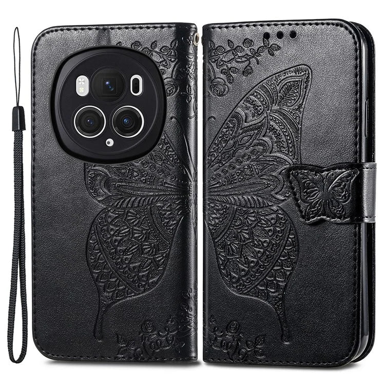 For Honor Magic6 Pro 5G Wallet Case Imprinted Butterfly Pattern Phone Protective Shell