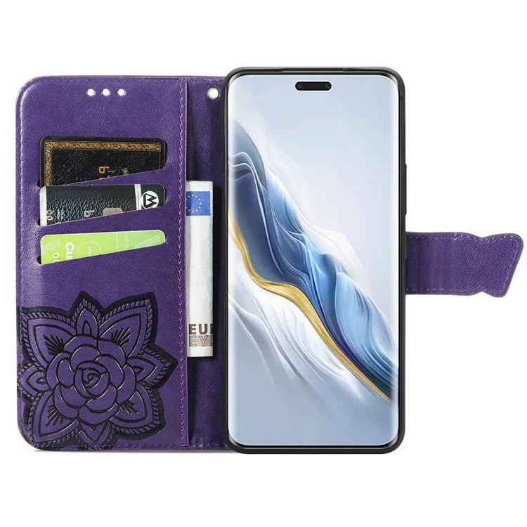For Honor Magic6 Pro 5G Wallet Case Imprinted Butterfly Pattern Phone Protective Shell