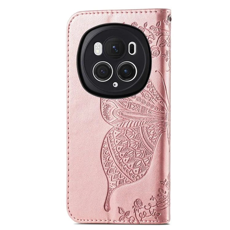 For Honor Magic6 Pro 5G Wallet Case Imprinted Butterfly Pattern Phone Protective Shell