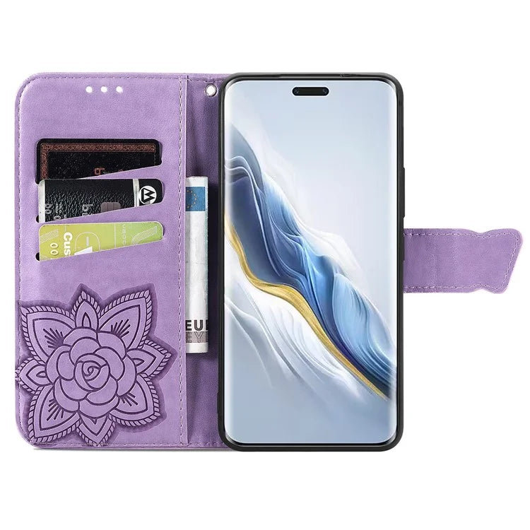 For Honor Magic6 Pro 5G Wallet Case Imprinted Butterfly Pattern Phone Protective Shell