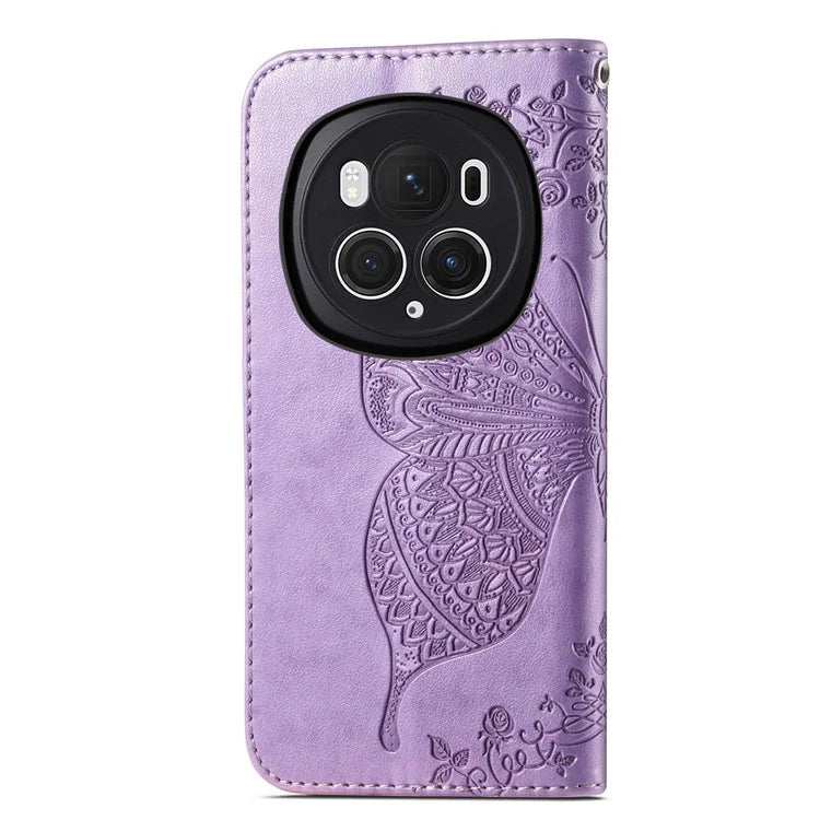 For Honor Magic6 Pro 5G Wallet Case Imprinted Butterfly Pattern Phone Protective Shell