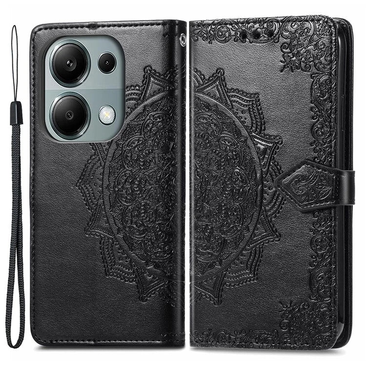 For Xiaomi Redmi Note 13 Pro 4G Magnetic Phone Case Embossed Mandala Floral Card Slots Cover