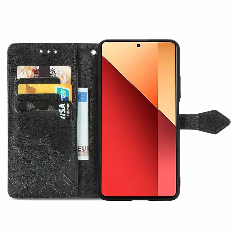 For Xiaomi Redmi Note 13 Pro 4G Magnetic Phone Case Embossed Mandala Floral Card Slots Cover