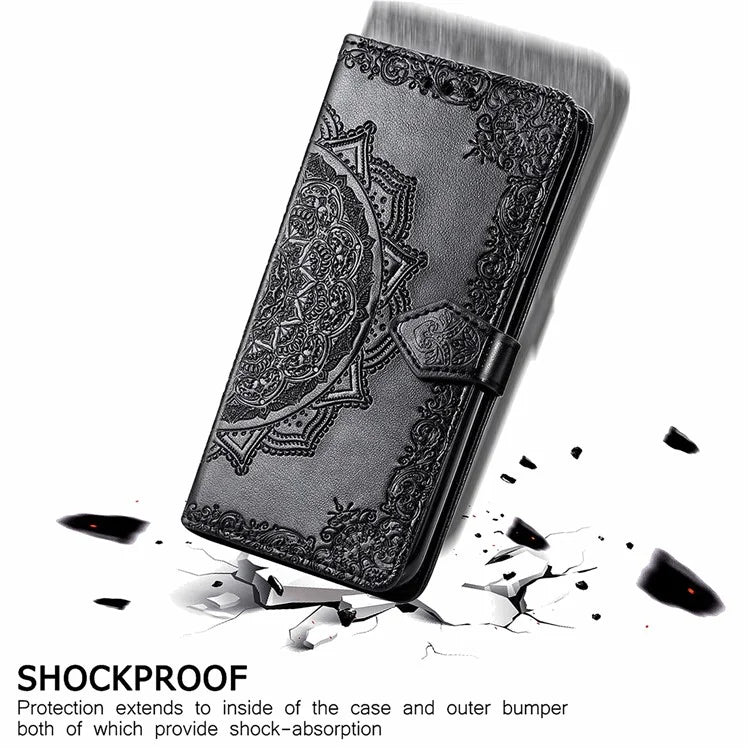 For Xiaomi Redmi Note 13 Pro 4G Magnetic Phone Case Embossed Mandala Floral Card Slots Cover