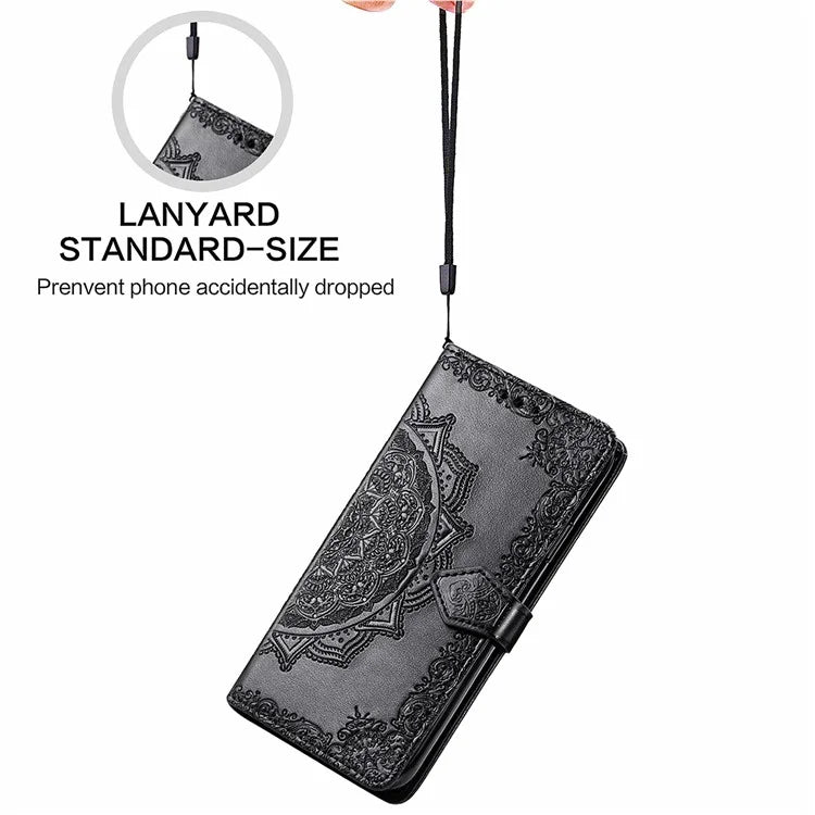 For Xiaomi Redmi Note 13 Pro 4G Magnetic Phone Case Embossed Mandala Floral Card Slots Cover