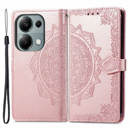 For Xiaomi Redmi Note 13 Pro 4G Magnetic Phone Case Embossed Mandala Floral Card Slots Cover