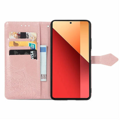 For Xiaomi Redmi Note 13 Pro 4G Magnetic Phone Case Embossed Mandala Floral Card Slots Cover