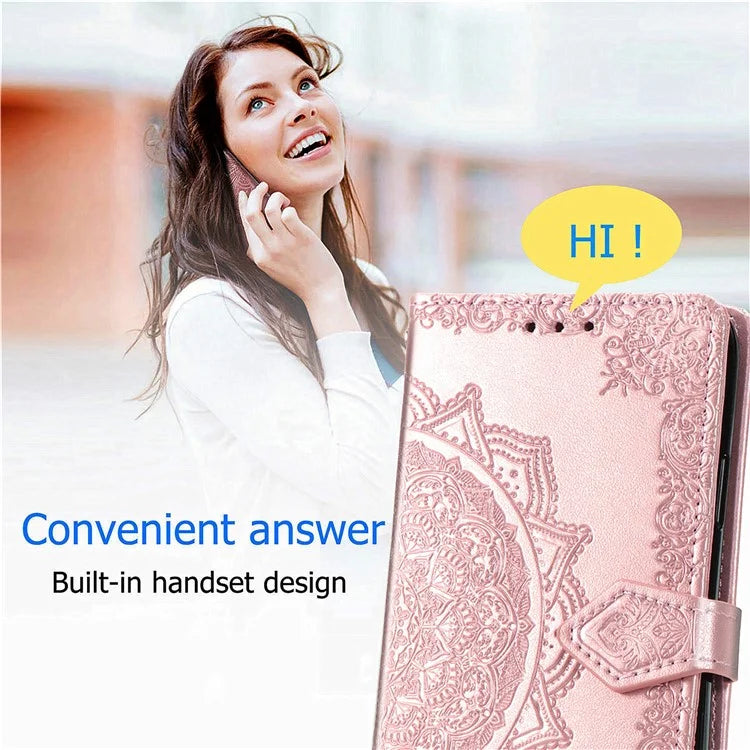 For Xiaomi Redmi Note 13 Pro 4G Magnetic Phone Case Embossed Mandala Floral Card Slots Cover