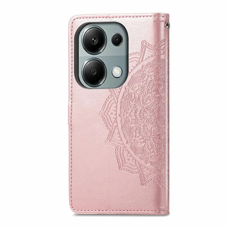 For Xiaomi Redmi Note 13 Pro 4G Magnetic Phone Case Embossed Mandala Floral Card Slots Cover