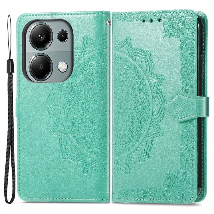 For Xiaomi Redmi Note 13 Pro 4G Magnetic Phone Case Embossed Mandala Floral Card Slots Cover