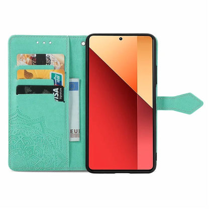 For Xiaomi Redmi Note 13 Pro 4G Magnetic Phone Case Embossed Mandala Floral Card Slots Cover