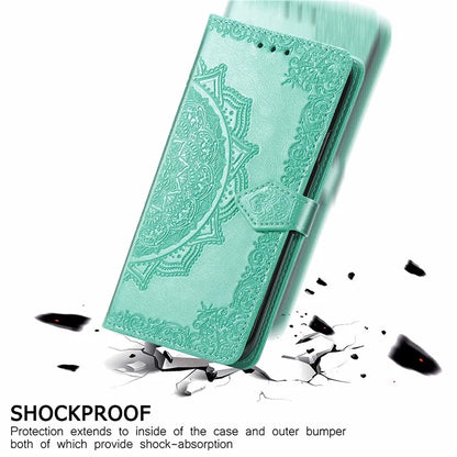 For Xiaomi Redmi Note 13 Pro 4G Magnetic Phone Case Embossed Mandala Floral Card Slots Cover