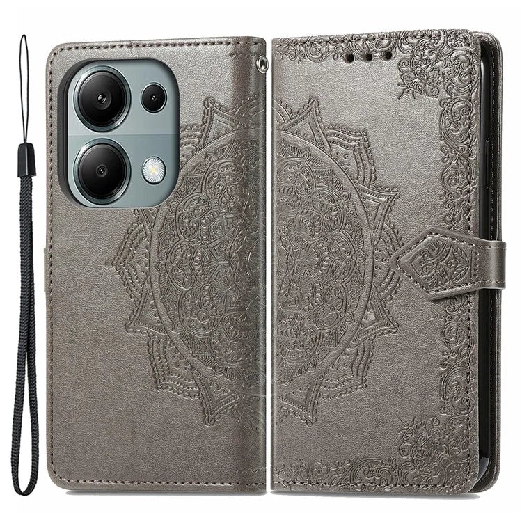 For Xiaomi Redmi Note 13 Pro 4G Magnetic Phone Case Embossed Mandala Floral Card Slots Cover