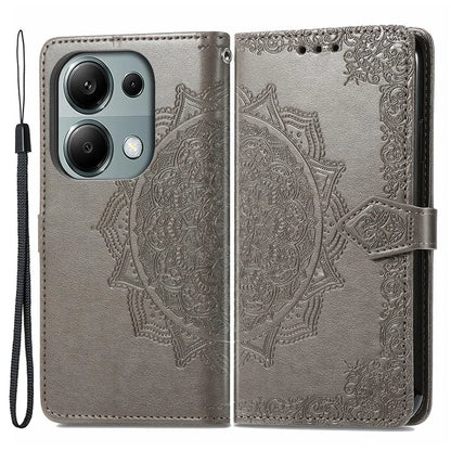 For Xiaomi Redmi Note 13 Pro 4G Magnetic Phone Case Embossed Mandala Floral Card Slots Cover
