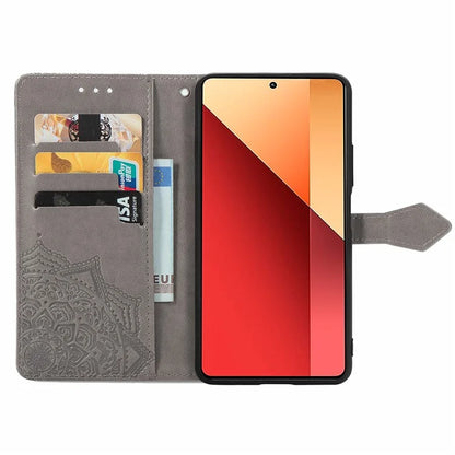 For Xiaomi Redmi Note 13 Pro 4G Magnetic Phone Case Embossed Mandala Floral Card Slots Cover
