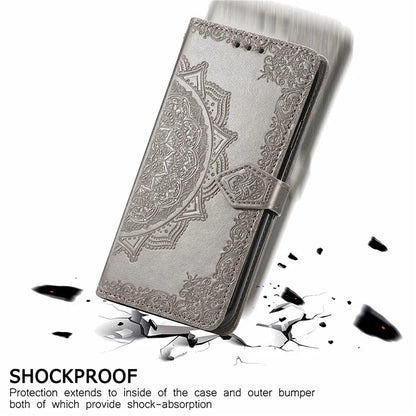 For Xiaomi Redmi Note 13 Pro 4G Magnetic Phone Case Embossed Mandala Floral Card Slots Cover