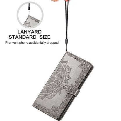For Xiaomi Redmi Note 13 Pro 4G Magnetic Phone Case Embossed Mandala Floral Card Slots Cover