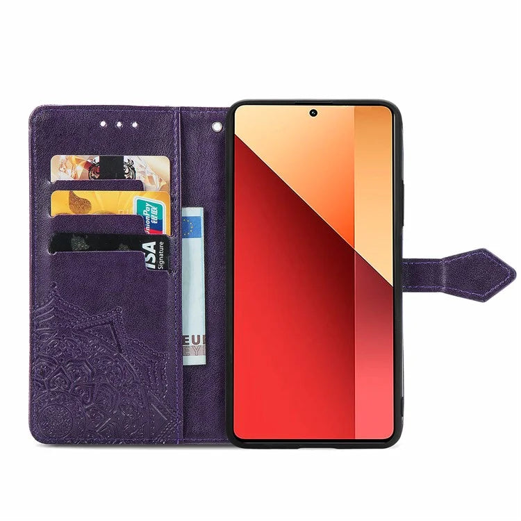For Xiaomi Redmi Note 13 Pro 4G Magnetic Phone Case Embossed Mandala Floral Card Slots Cover