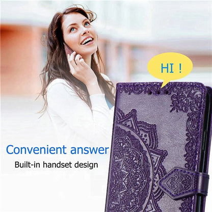 For Xiaomi Redmi Note 13 Pro 4G Magnetic Phone Case Embossed Mandala Floral Card Slots Cover