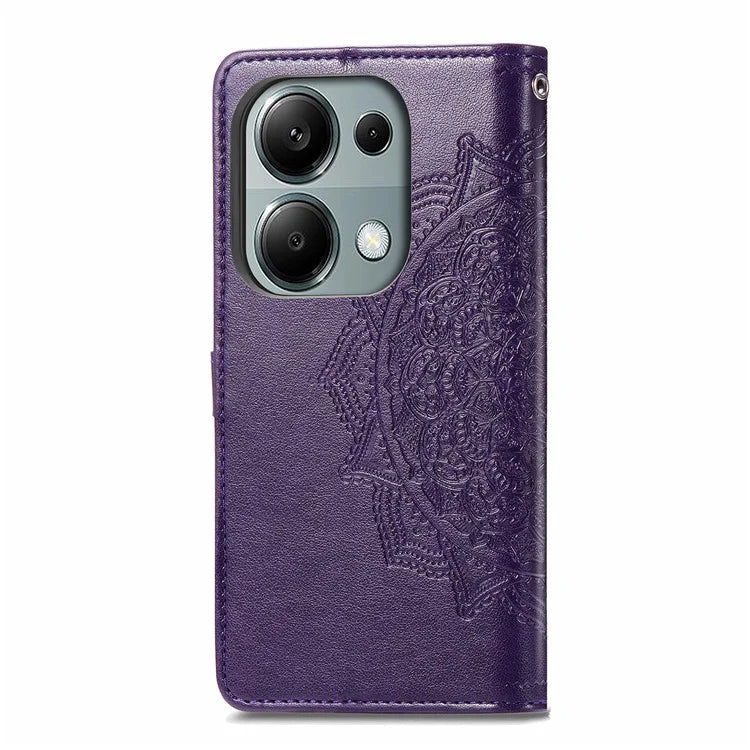 For Xiaomi Redmi Note 13 Pro 4G Magnetic Phone Case Embossed Mandala Floral Card Slots Cover