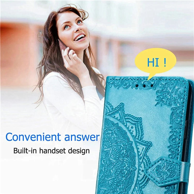 For Xiaomi Redmi Note 13 Pro 4G Magnetic Phone Case Embossed Mandala Floral Card Slots Cover
