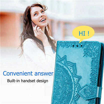 For Xiaomi Redmi Note 13 Pro 4G Magnetic Phone Case Embossed Mandala Floral Card Slots Cover