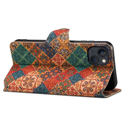 For iPhone 13 Wallet Case PU Leather Seasonal Floral Phone Cover