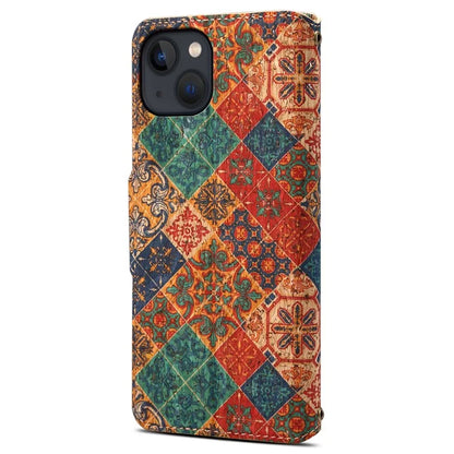 For iPhone 13 Wallet Case PU Leather Seasonal Floral Phone Cover