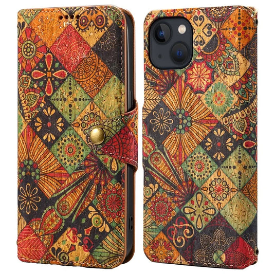 For iPhone 15 Plus Case Flower Printing PU Leather Wallet Card Slots Phone Cover