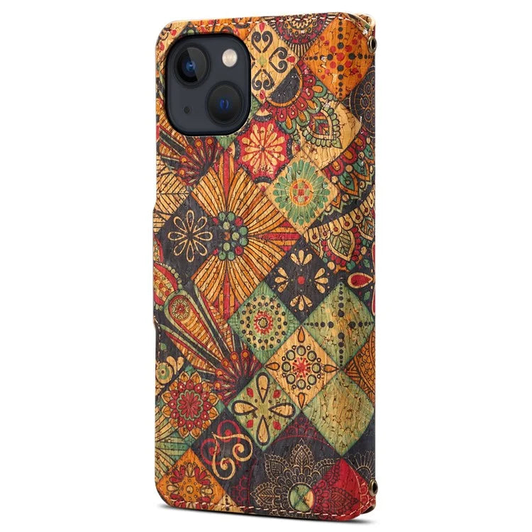 For iPhone 15 Plus Case Flower Printing PU Leather Wallet Card Slots Phone Cover