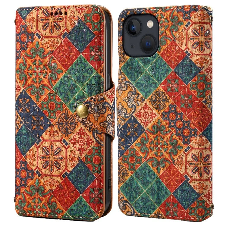 For iPhone 15 Plus Case Flower Printing PU Leather Wallet Card Slots Phone Cover