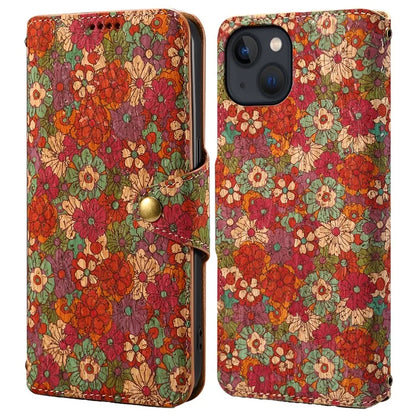 For iPhone 15 Plus Case Flower Printing PU Leather Wallet Card Slots Phone Cover