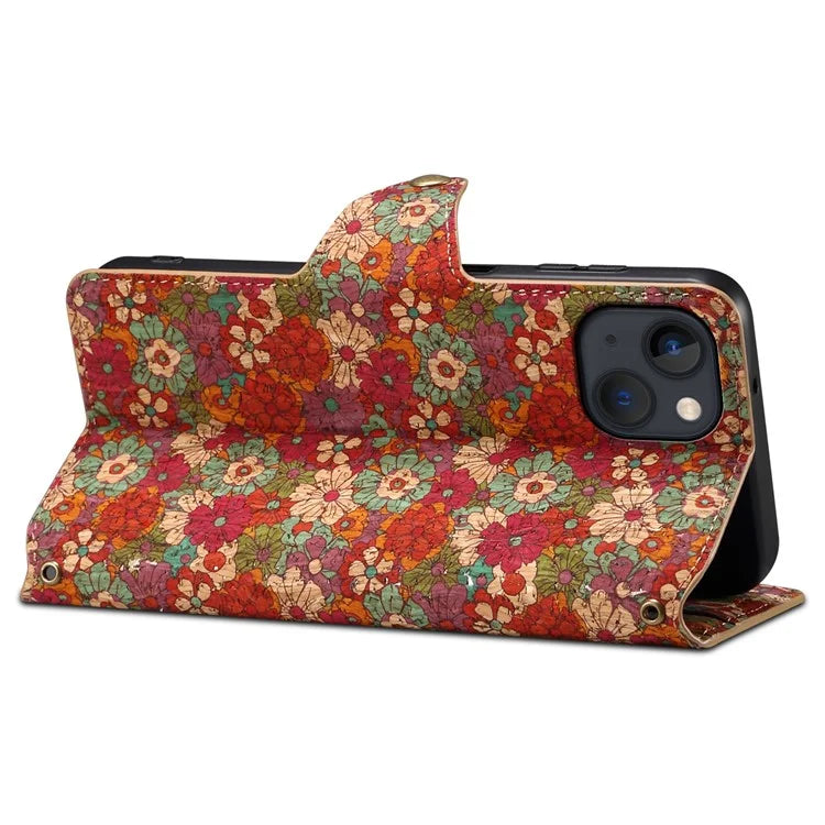 For iPhone 15 Plus Case Flower Printing PU Leather Wallet Card Slots Phone Cover