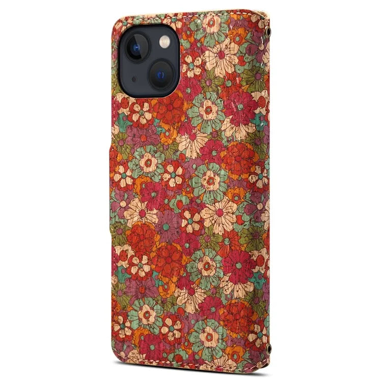 For iPhone 15 Plus Case Flower Printing PU Leather Wallet Card Slots Phone Cover