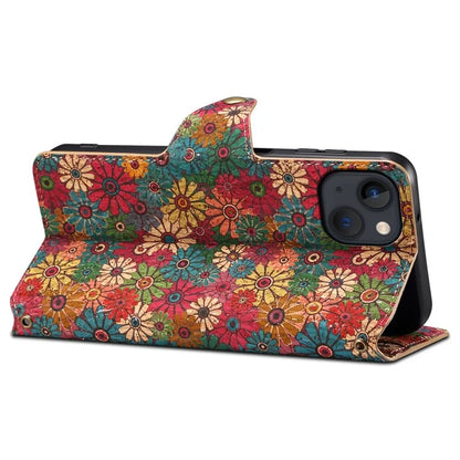 For iPhone 15 Plus Case Flower Printing PU Leather Wallet Card Slots Phone Cover
