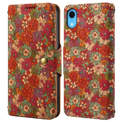 For iPhone XR Leather Case Flower Pattern Printing Phone Cover Wallet Folding Stand