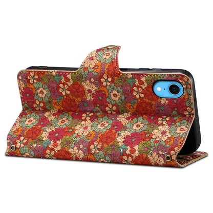 For iPhone XR Leather Case Flower Pattern Printing Phone Cover Wallet Folding Stand