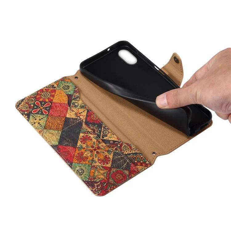 For iPhone XR Leather Case Flower Pattern Printing Phone Cover Wallet Folding Stand