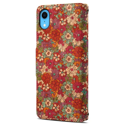 For iPhone XR Leather Case Flower Pattern Printing Phone Cover Wallet Folding Stand
