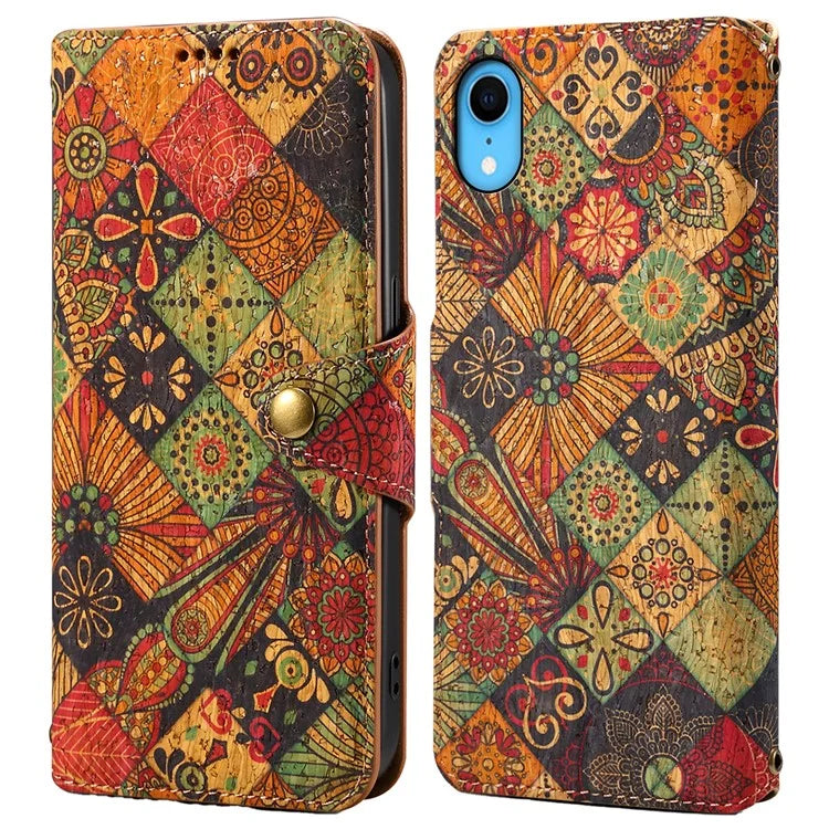 For iPhone XR Leather Case Flower Pattern Printing Phone Cover Wallet Folding Stand