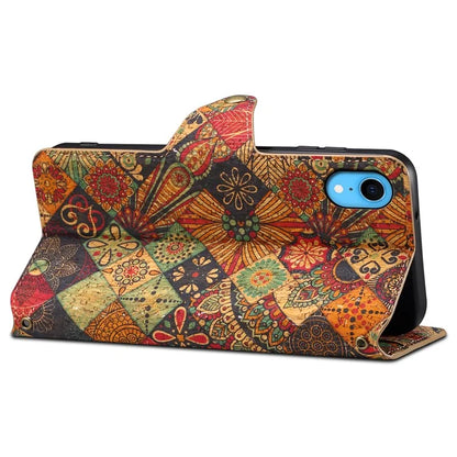 For iPhone XR Leather Case Flower Pattern Printing Phone Cover Wallet Folding Stand