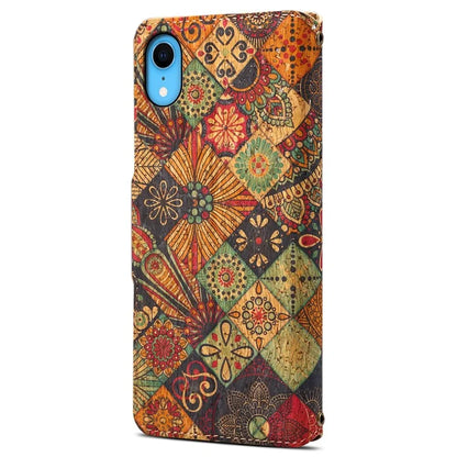 For iPhone XR Leather Case Flower Pattern Printing Phone Cover Wallet Folding Stand