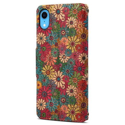 For iPhone XR Leather Case Flower Pattern Printing Phone Cover Wallet Folding Stand