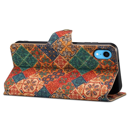 For iPhone XR Leather Case Flower Pattern Printing Phone Cover Wallet Folding Stand