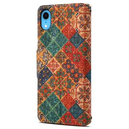 For iPhone XR Leather Case Flower Pattern Printing Phone Cover Wallet Folding Stand