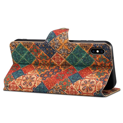For iPhone XS Max Case Flower Printing Wallet Protective Phone Leather Cover