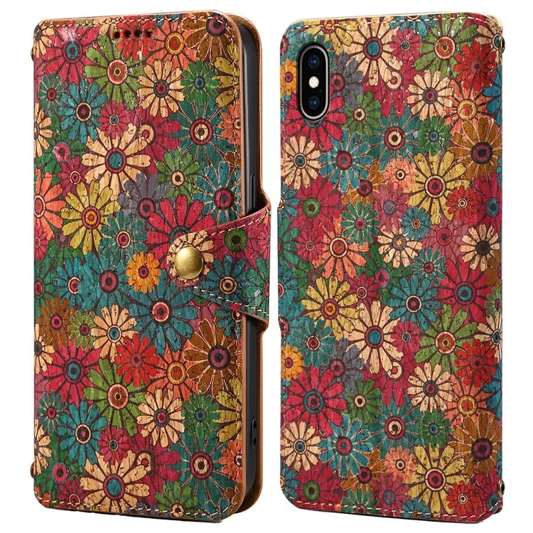 For iPhone XS Max Case Flower Printing Wallet Protective Phone Leather Cover