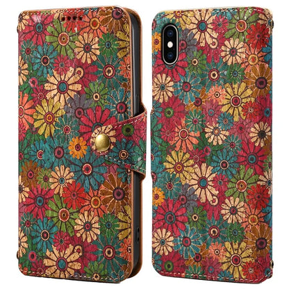 For iPhone XS Max Case Flower Printing Wallet Protective Phone Leather Cover