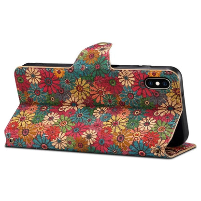 For iPhone XS Max Case Flower Printing Wallet Protective Phone Leather Cover